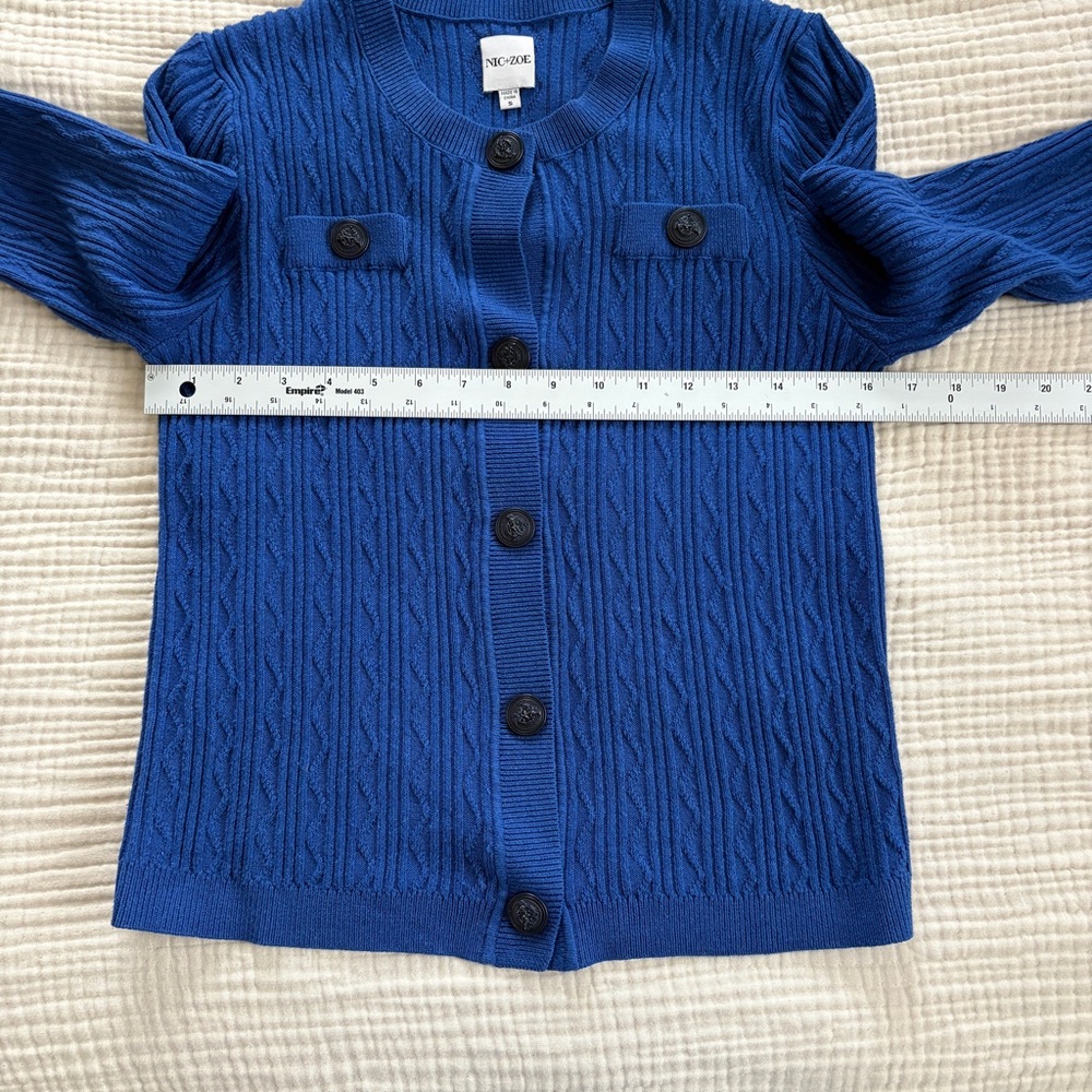 NIC+ZOE Textured Snap Cardigan Womens Size Small Blue Button Front Cable Knit - Picture 7 of 9